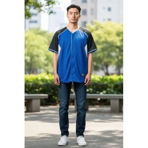 Boombah Baseball Jersey Shirt Mens 2XL Blue Black Raglan Athletic‎ Activewear